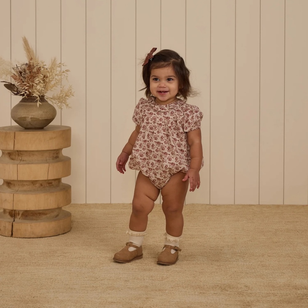 Rylee + Cru Lula Romper & Matching Bow - Red Rose